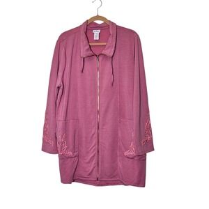 Vicki Wayne Women's 1X Embroidered Long Sleeve‎ Zip Up Jacket Coat Pink